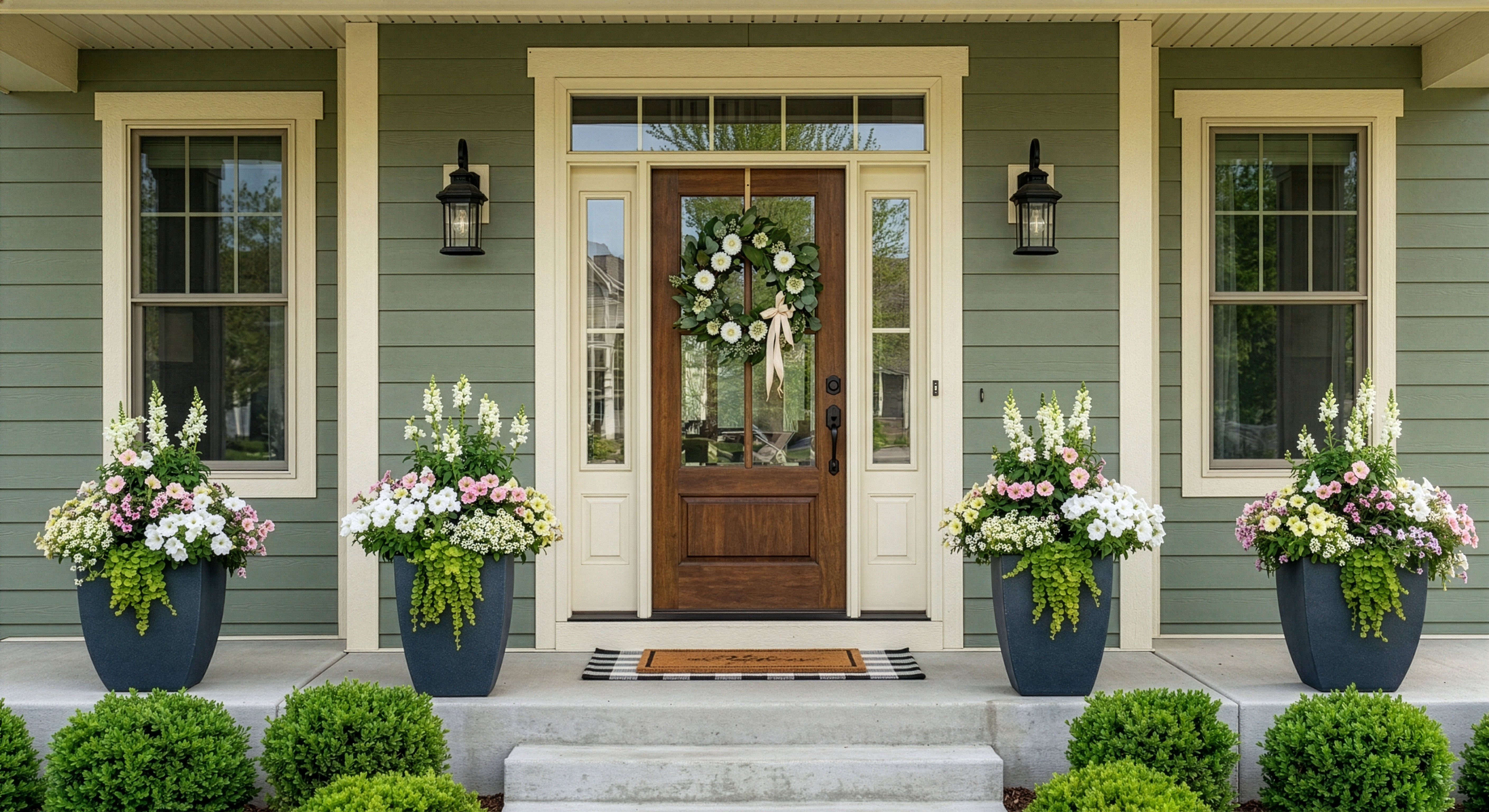 Spring porch with cool-season container plantings