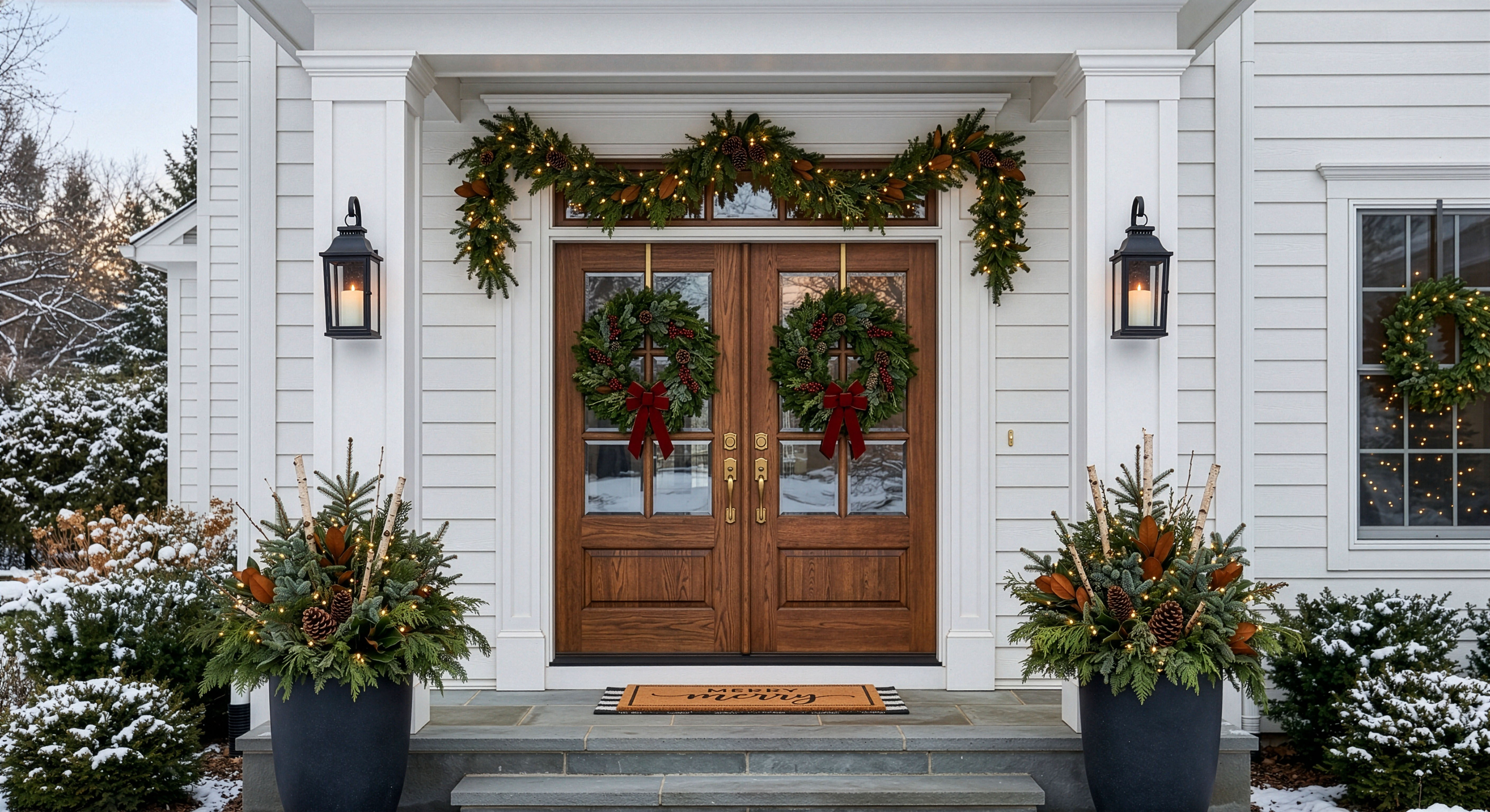 Fresh mixed evergreen wreath with pinecones